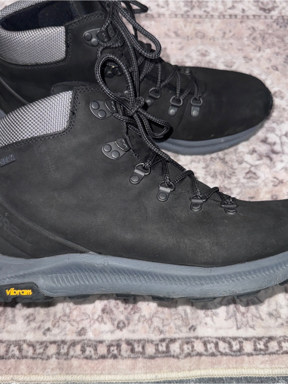 Merrell Mens Ontario Mid Hiking Boots Size 11.5 M Waterproof Black Vibram Trail